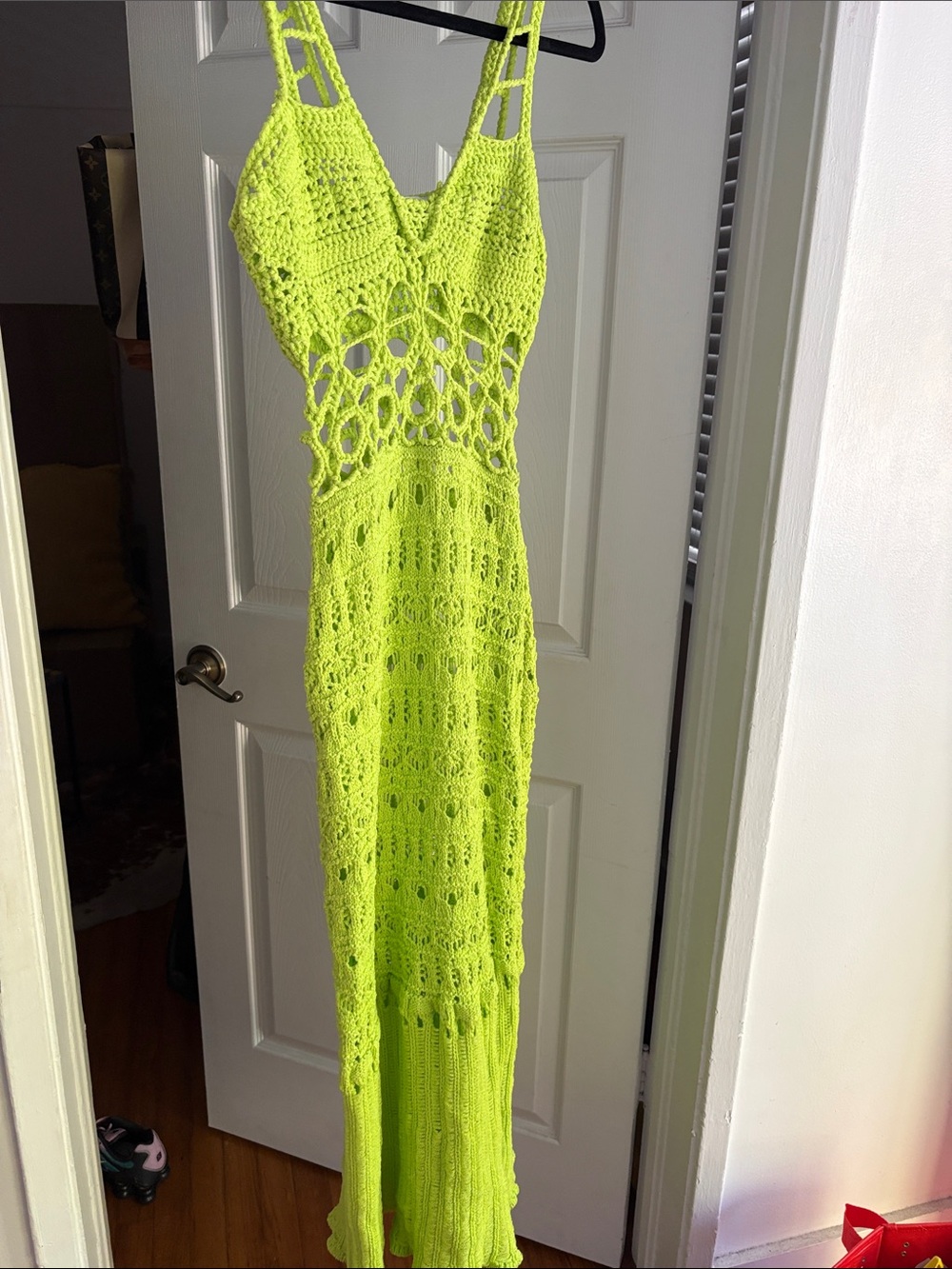 Zara Neon Lime Crochet Maxi Dress